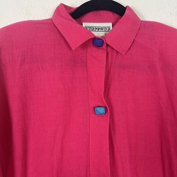 Vintage 80s PETER POPOVITCH Retro Mod Hot Pink Oversized Button Front Blouse Med - Picture 8 of 10